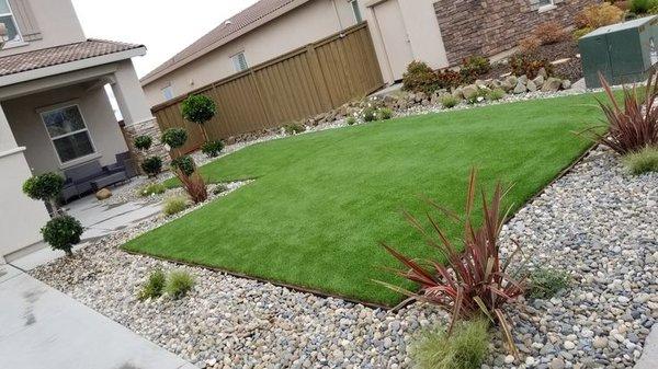 Turf and rock , plants !! Low maintenance yard