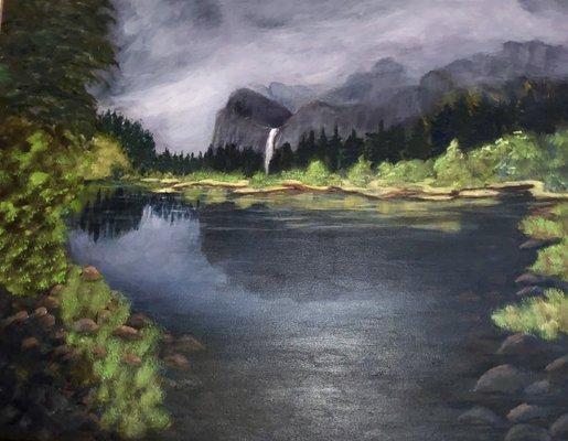 Acrylic paintingYosemite in the fog.