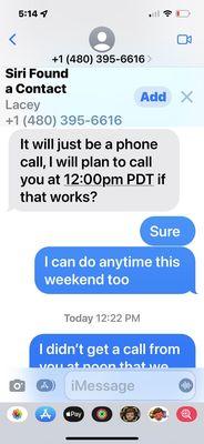 A promise to schedule a call