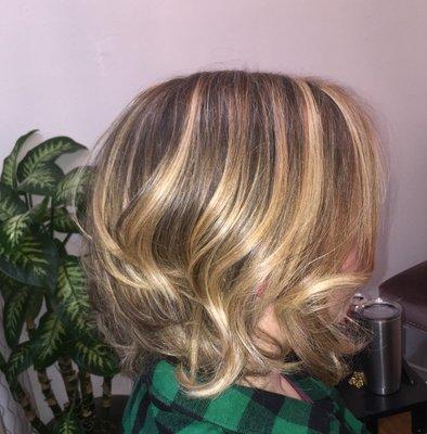 Full Balayage with a textured, angled haircut