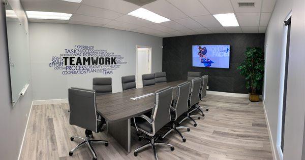 Conference room for client using our 'Empire Slate' in 2ft x 4ft tiles.