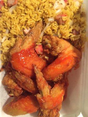 4 not- overcooked chicken wings with pork fried rice $6.50