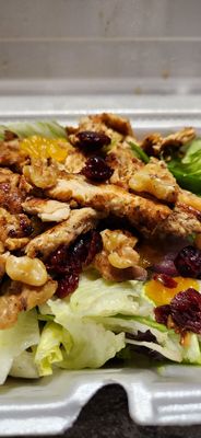 Beautiful Mandarin orange chicken salad with walnuts and cranberries.... yummmm