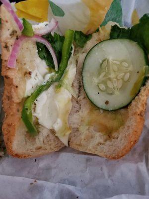 My vegetarian sub that is normally brimming with veggies. Not at this location though!