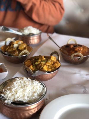 Korma on left, matter panir in center and beef Makhini on right (I think), symphony for the tastebuds!