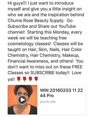 Find us on YouTube for free cosmetology classes!