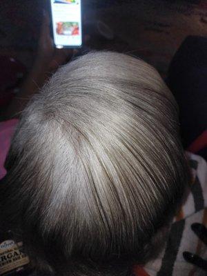 Tobi took my Grey hair with yellow  tone hair and highlighted the Grey with silver