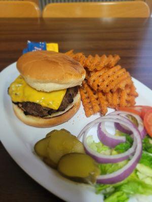 1/4lb Cheeseburger with Sweet Potato Waffle Fries