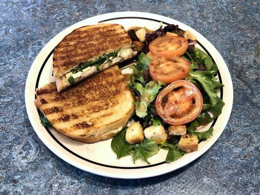 Chicken Pomodori Sandwich with a Mixed Greens Side Salad