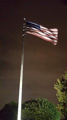 Night Shot of the huge flag.