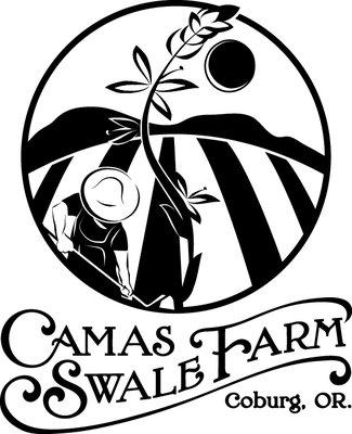 Farmer designed logo featuring our local native flower camas and our Coburg hills. Know your farmers, enjoy your food.