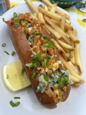 Cold shrimp roll and fries