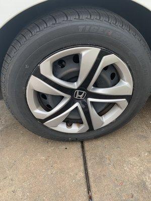 Brand new tires installed in a two year old car with 23,000 miles . Looks terrible! Unsafe! Does nit even look like the required size to me.