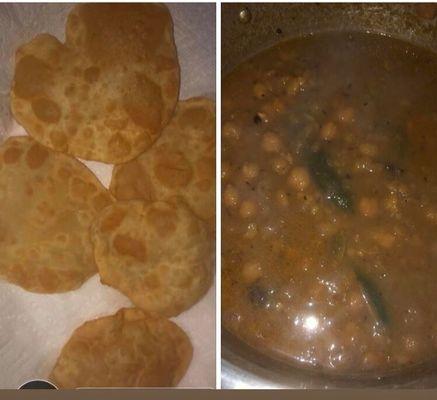 Chole bature- light crispy Indian bread with fragrant  creamy, fragrant chickpeas