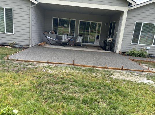 Exposed concrete patio