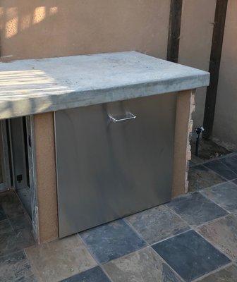 Custom stainless steel drawer for BBQ island.