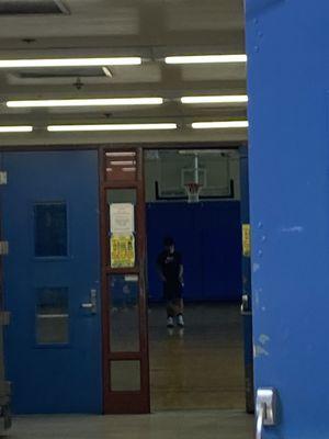 Entrance to indoor basketball hoop