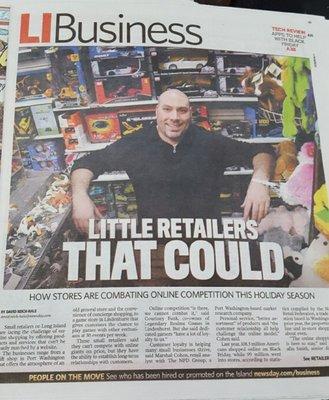 The Cover of the Business Section of Newsday - November 2017 - Great Article!