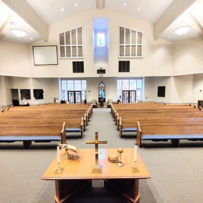 View of new pews.