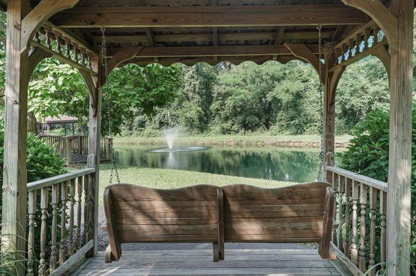 Private pond where residents can sit and relax while listening to the fountain, feed the fish and turtles, or fish!