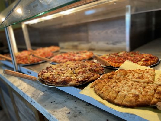 Buffet pizza and salad bar. Let's roll