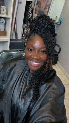 Loc updo with water wave added.