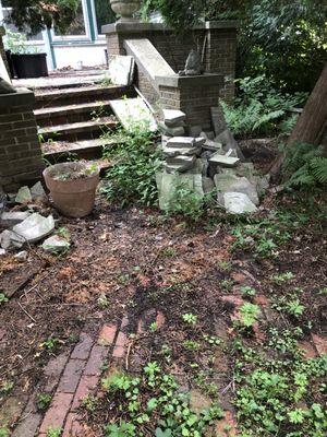 concrete rubble next to the  breakfast area