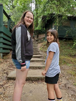 Kate and Rebecca Lewis of Vero Beach, Florida, arrive at Camp Tonawandah in Flat Rock, North Carolina.