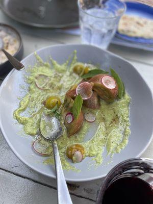 Remnants of heirloom tomato salad