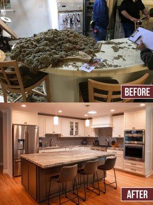 Before & after pictures from a restoration completed in northern California. A tree feel through the top of this home. No one was injured.