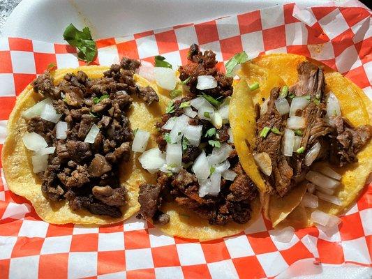 Tacos de Carne Asada, Al Pastor y Birria de Res