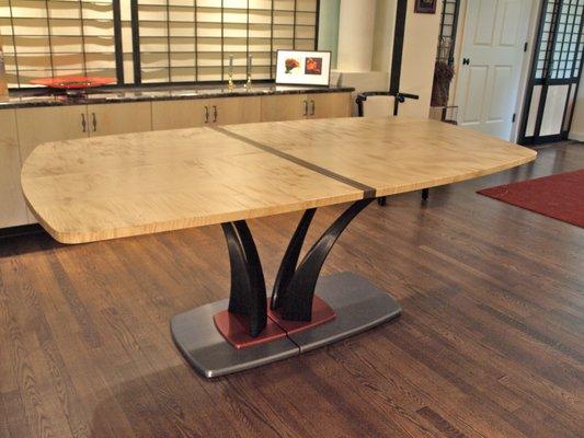 Dining Table, English Sycamore Maple and Anodized Aluminum