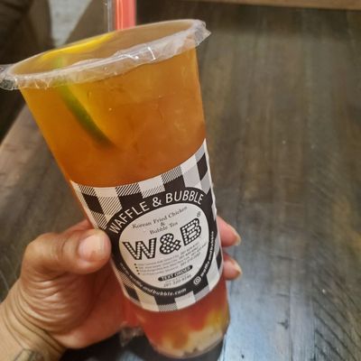 Peach ice tea with the variety of Boba