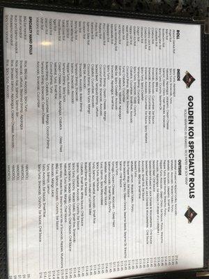 Sushi Menu - Specialty Rolls