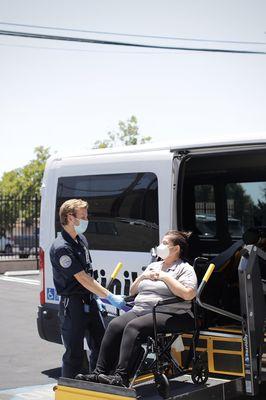 Our vehicles are equipped with built-in lifts that are wheelchair accessible!