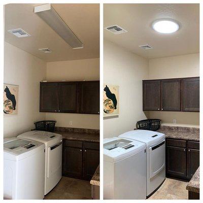 13" Elite Tubular Skylight with Electrical Light Kit installed in a very dark laundry room to bring in natural daylight.