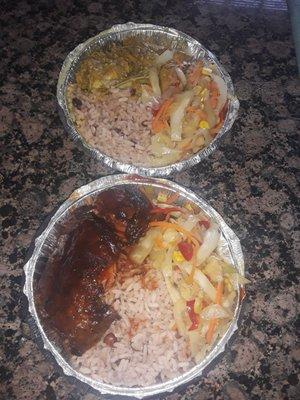 Jerk chicken and Curry chicken