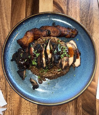 Jerk Chicken with plantains and rice and peas