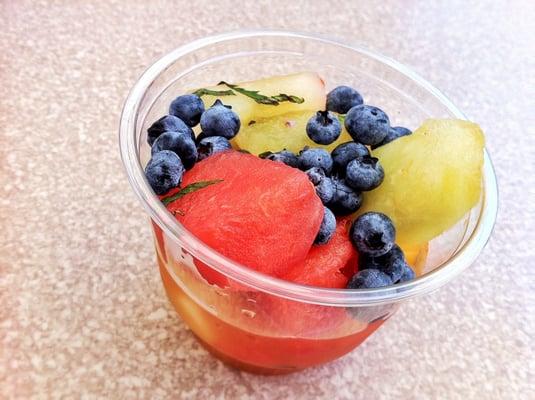 Fresh Fruit Cup: made with local Melons, Blueberries, Strawberries and Mint.