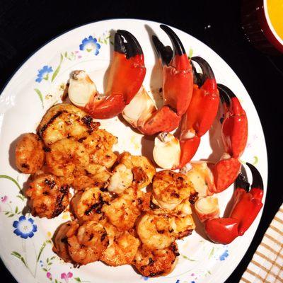 Stone Crab Claws and the sweetest fresh shrimp.