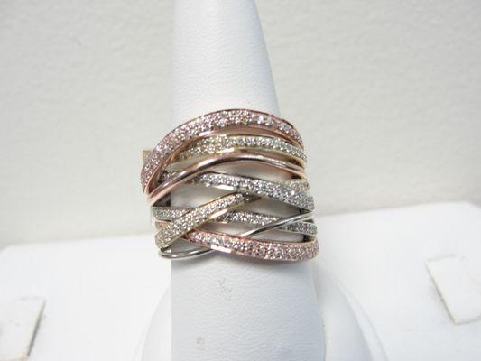 Lady's 14kt Rose And White Gold Diamond Band