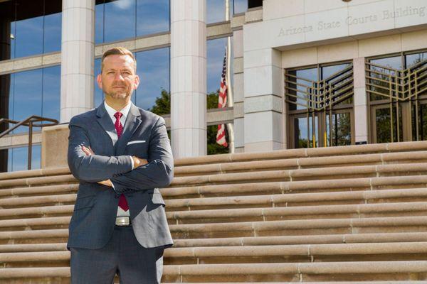 Civitas Law Group Founder & CEO - Jeromy West in front of courthouse