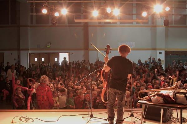 Dana Leong performs for the students of Glenshire Elementary School as part of the Performing Arts Program.