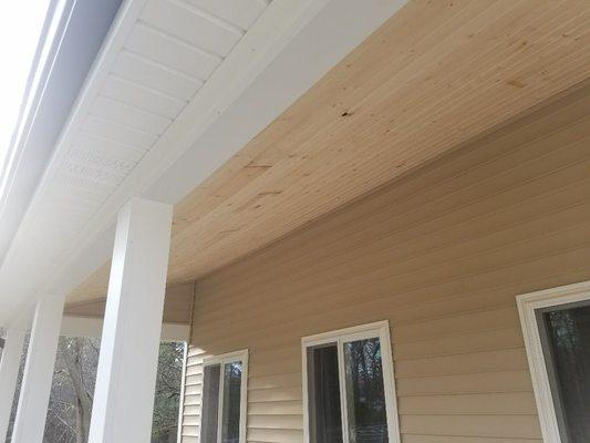 Natural pine on a porch that we built.