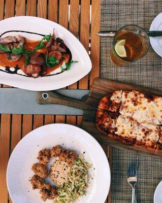 grilled octopus, flatbread, and fried oyster