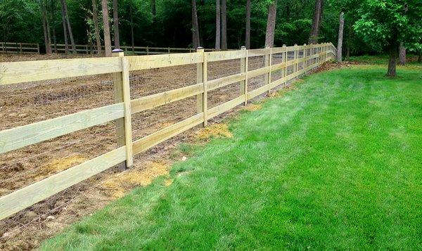 3 Board Pressure Treated Pine Fence with Wire Mesh Backing