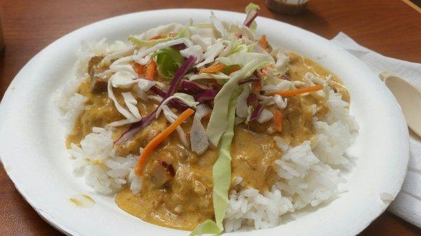 chicken curry with rice.  coconut milk base. has a really nice spicy bite.