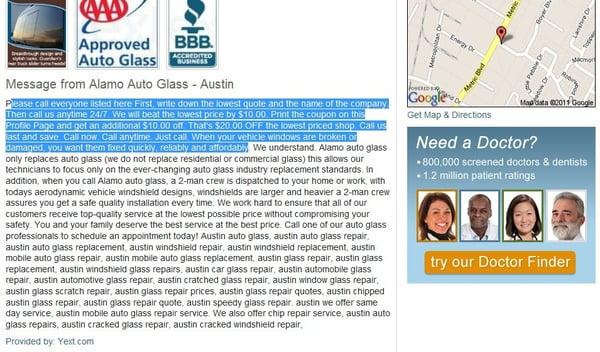 Alamo Auto Glass' claim to beat any price