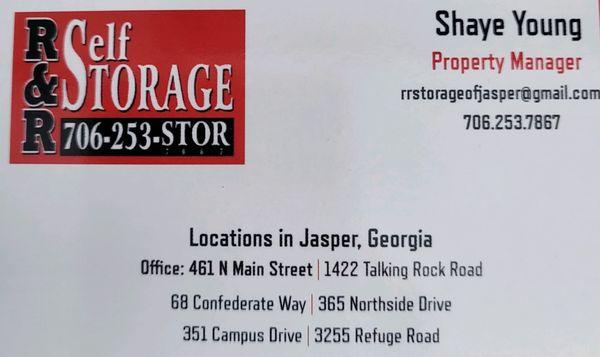 R&R Self Storage of Jasper 30143 has 6 storage facilities to serve you!