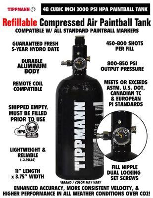 PaintballDeals.com 48ci 3000psi Aluminum Paintball Compressed Air HPA tank varies from Tippmann, GI Sportz, HK Army, Valken